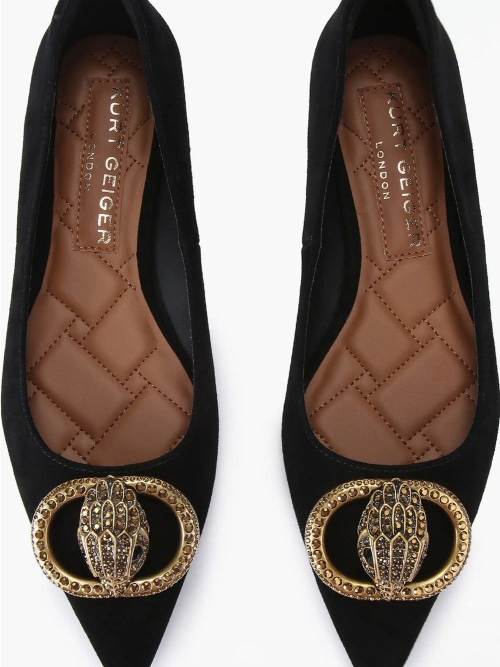 KURT GEIGER Suede Chelsea Pointed Ballet Flats In Black
